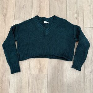 🌺 ARIZONA - NWOT Women's Teal V-Neck Cropped Sweater Size XS